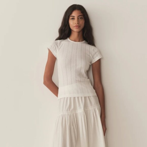 Doen Vivi Tee in Cream Pointelle - Picture 2 of 6